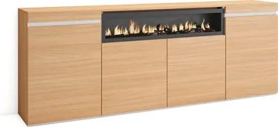 Produktbild von Sideboard, Highboard, 200x35x75cm, 4 Türen, Elektrokamin, Eiche Soft und weiß