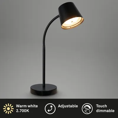 Zdjęcie produktu dla Lampa stołowa akumulatorowa, 5,5 W, 500 lm, 2700 K, wysokość 38,5 cm, kolor: czarny