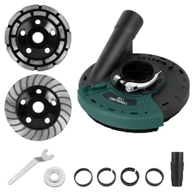 Produktbild von Absaughaube für Winkelschleifer mit Diamantschleiftöpfen zum Schleifen und Trennen Estrich Beton Fliesen Durchmesser 125 mm Bohrung 22 mm 1x Absaughaube + 2x Schleiftopf