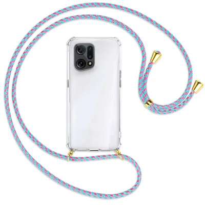 Produktbild von Handykette Backcover-Schutzhülle mit Band (Metall goldfarben) für Oppo Find X5 - pink/mint