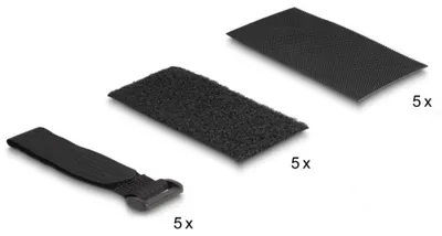 Produktbild von DeLOCK Klettpad selbstklebend mit Klett-Kabelbinder Set 10 Stück schwarz, Nylon, Schwarz, 80 °C, 50 mm, 110 mm, 2,5 cm