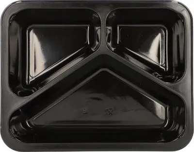 Produktbild von 50 Mikrowellenschalen, PP 3-geteilt 1095 ml 4,9 cm x 22,7 cm x 17,8 cm schwarz