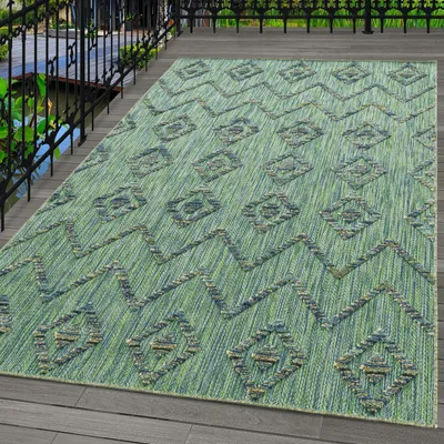 Produktbild von Indoor & Outdoor Teppich Wetterfest Boho Design Küchen Balkon Terrasse, Farbe:Grün, Grösse:80x250 cm