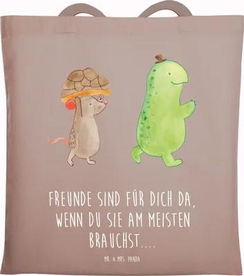 Produktbild von Mr. & Mrs. Panda Jutebeutel Schildkröte Maus - Braun Pastell - Geschenk, dokumententasche, Tasche, Shopping, Freunde, Tote Bag, Laptoptasche, canvas