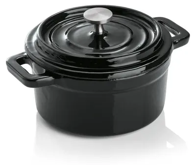 Produktbild von 4x Cocotte schwarz Gusseisen ø 10 cm mit Deckel emailliert
