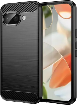 A close-up shot of a black phone case with a carbon fiber texture, placed next to a smartphone.