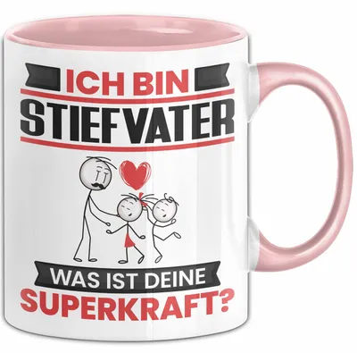 Produktbild von Stiefvater Tasse Geschenk für Stiefvater Geburtstag Lustiger Spruch Kaffee-Becher Was Ist Deine Superkraft (Rosa)