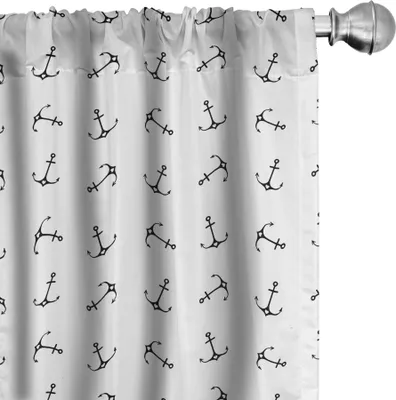Image de ABAKUHAUS Rideaux, voilages, silhouettes vintage monochromes avec motifs nautiques en forme de cœur, 2 pièces 75 x 225 cm, noir et blanc