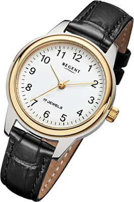 Produktbild von Regent Damen Lederarmband Uhr schwarz F-958 Handaufzug URF958