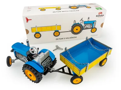 Image de Tracteur Zetor avec rouleau bleu clé métal 28cm Kovap en boîte