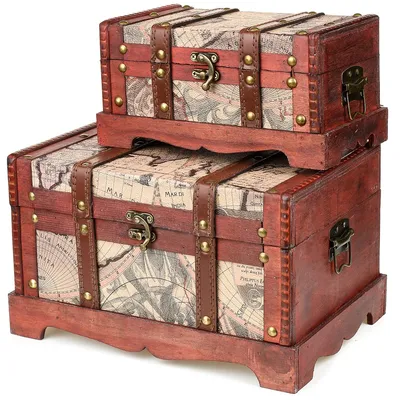 Produktbild von SEVICO 2er Schatztruhe Schatzkiste mit Schloss Holz Holzkiste Holztruhe Piraten Truhe Box verschiedene Größen Varianten F104