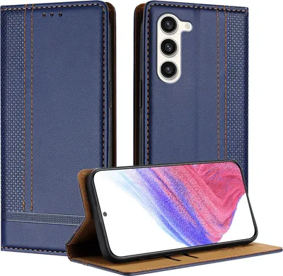Produktbild von Handyhülle für Samsung Galaxy S23 Plus Leder Flip Klappbare Schutzhülle mit Standfunktion Blau