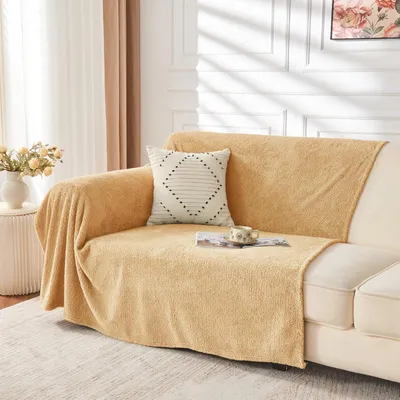 Produktbild von Kuscheldecke Sherpa 200 x 230 cm Beige Flauschige Wolldecke Fleecedecke Tagesdecke Überwurfdecke