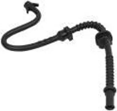 A black fuel hose with connectors, isolated on a white background.