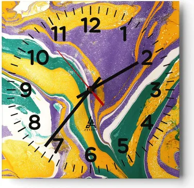 Produktbild von Wanduhr - Quadrat - Glasuhr - Abstraktion modern - 30x30cm - Schleichendes Uhrwerk - Lautlos - zum Aufhängen bereit - Dekoration Modern - Wanddekoration aus Glas - C4AC30x30-3961