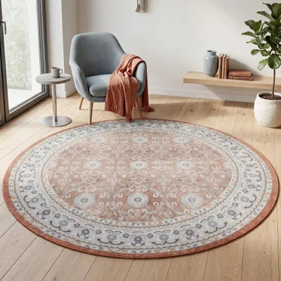 Immagine prodotto di Homebyhome Tappeto lavabile vintage tappeto rotondo soggiorno camera design orientale facile manutenzione Dimensione: 120 cm rotondo