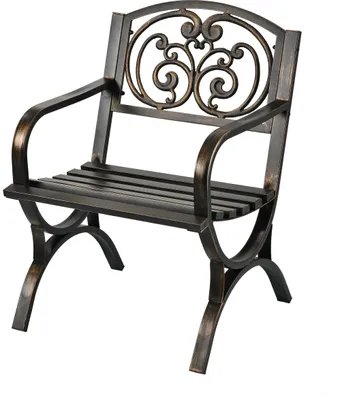 Zdjęcie produktu dla Krzesło ogrodowe Relaxdays, z podłokietnikami, wyjątkowo szerokie, metalowe, fotel ogrodowy w stylu antycznym, wymiary: 85,5 x 60 x 56 cm, czarno-brązowe