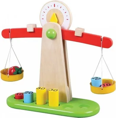 Produktbild von Lelin Holzwaage / Waage mit 6 Holzgewichten  - Zubehör für die Kinderküche und  Kaufladen