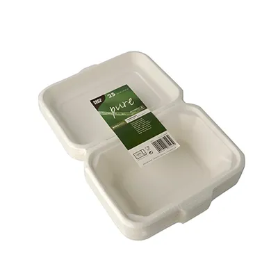 Obrázok produktu pre Papstar Menüboxen aus Zuckerrohr pure ungeteilt 18 x 12,5 cm weiss 25 Stück