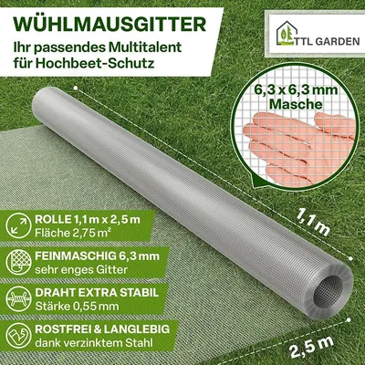 Produktbild von TTL GARDEN Wühlmausgitter 2,5x1,1m – verzinkt 6,3mm Masche Draht 0,55mm