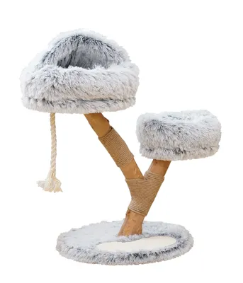 Produktbild von Dehner Lieblinge Kratzbaum Berlioz, Katzenbaum robust, Kletterbaum für Katzen, ca. 49 x 83 x 49 cm, Plüsch / Spanplatte / Jute / Holz, hellgrau