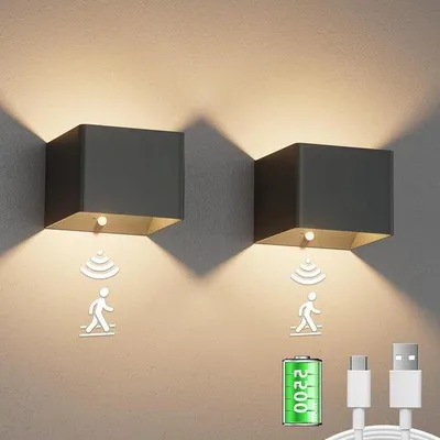 Image de Applique murale LED avec détecteur de mouvement, 3000 K, 5 W, 5500 mAh, rechargeable, lot de 2