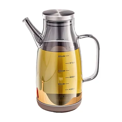Produktbild von Große Glas-Ölkanne aus Borosilikatglas –für Olivenöl, Essig und andere Flüssigkeiten, ideal zum Kochen, Backen, Grillen und für Salate, 1000 ml