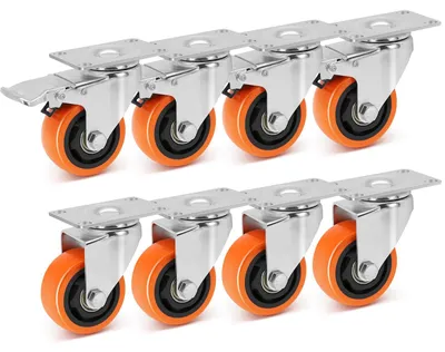 Produktbild von 75 mm Möbelrollen mit Bremse – Tragfähigkeit: 112 kg pro Stück, Set mit 8 Stück