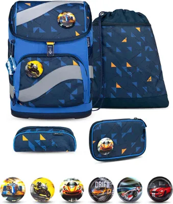 Produktbild von Belmil Smarty ergonomisches Schulranzen Set 5-teilig "Stars" mit Brustgurt, Hüftgurt, Magnetverschluss, Patch Set 6 Stück