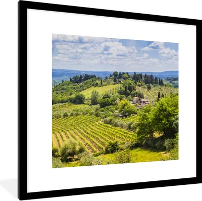 Produktbild von MuchoWow® Gerahmtes Poster Weinberge in der mittelalterlichen Stadt San Gimignano in Italien 40x40 cm - Poster mit Schwarzem Bilderrahmen Wandposter Rahmen Foto Bilder - Poster - Plakat im Rahmen