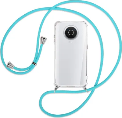 Produktbild von Handykette Backcover-Schutzhülle mit Band (Metall silberfarben) für Nokia G10, G20 (Nokia 6.3) - türkis