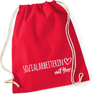 Produktbild von Huuraa Turnbeutel Sozialarbeiterin mit Herz 12 Liter Classic Red Baumwolle Rucksack Geschenkidee