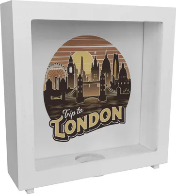 Produktbild von Trip to London - London Cityscape Rahmen Spardose aus Holz
