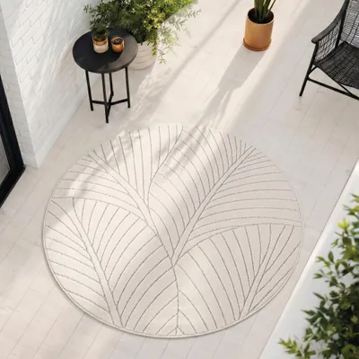 Produktbild von Carpetsale24 Outdoor Teppich, Modern Boho Design, 3D Effekt, Robust und UV-Beständig, ideal für Terrasse Wohnzimmer & Küche, Grösse: 160 cm Rund