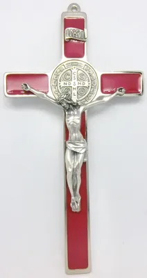 Kreuz des Hl. Benedikt, rot, handbemalt, 20 cm, sparsam