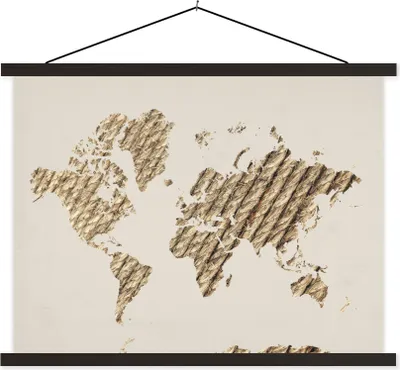 Produktbild von MuchoWow® Textilposter Weltkarte - Seil - Beige 60x45 cm mit schwarzem Rahmen - Poster Schlafzimmer