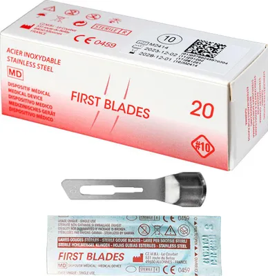 Produktbild von 20 x Hohlmeißelklingen einzeln steril verpackt Figur 10 für Skalpellhalter Nr. 3