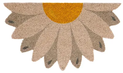 Zdjęcie produktu dla Wycieraczka kokosowa z motywem kwiatu - 70 x 40 cm - Biała - Antypoślizgowa - Do drzwi wejściowych