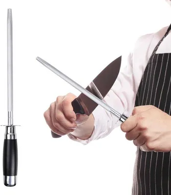 Produktbild von Professionelle Schleifstahl, 8-Zoll Schleifstift, Handgefertigter Schleifstahl für Küchenmesser, Schleifstahl aus Kohlenstoffstahl, Handgefertigter Schleifstahl von Meisterkoch