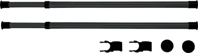 Two black clothes rails and three black accessories on a white background.