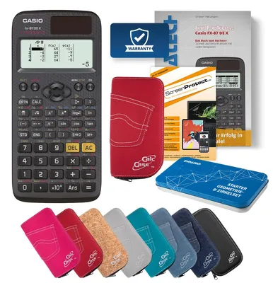 Produktbild von Casio FX-87 DE X Taschenrechner Tasche rot, Folie, Fachbuch & Zirkel Set