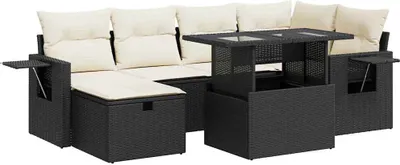 Produktbild von 7-tlg. Garten-Sofagarnitur mit Kissen Schwarz Poly Rattan