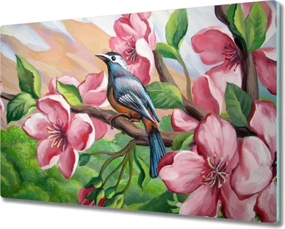 Produktbild von Coloray Hackbrett Kochplattenabdeckung Herdabdeckplatte 80x52 cm Schneidebrett Küchenbrett - Blumen Vogel