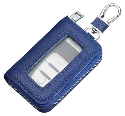 Image de Porte-clés cuir - Avec pochette zippée - 1 pièce - Avec mousqueton et sangle