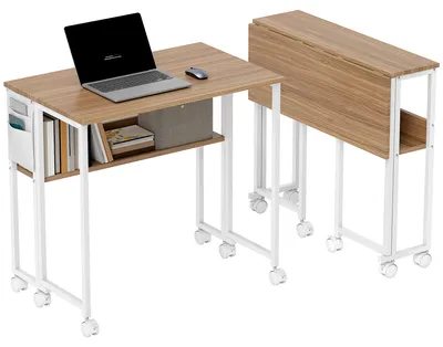 Produktbild von HOMCOM Schreibtisch Klappbar Kleiner 80 cm Klappschreibtisch mit Rollen Natur
