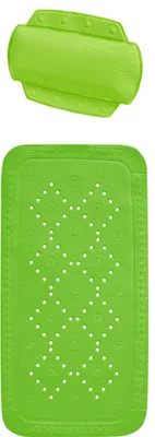 Produktbild von Spirella SET Wannenmatte Wanneneinlage 91x36cm & Badewannenkissen Alaska Grün