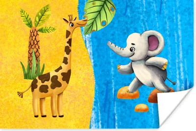 Produktbild von MuchoWow® Poster Elefant - Giraffe - Wasser 90x60 cm - Schlafzimmer