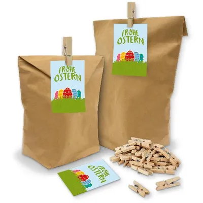 Produktbild von itenga SET Geschenktüten Frohe Ostern Ostereier bunt 24x Tüten +Klammern+ Kärtchen