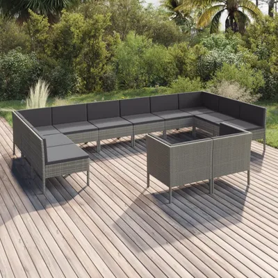 Produktbild von 12-tlg. Garten-Lounge-Set mit Auflagen Poly Rattan Grau , Gartenmöbel-Sets Design 2024