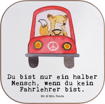 Produktbild von Mr. & Mrs. Panda Untersetzer Glas Fahrlehrer Herz - Weiß - Geschenk, gläseruntersetzer, Gläser, Lustig, Witzig, Coaster, weinuntersetzer, Spruch, Fahrschule, Beruf, für